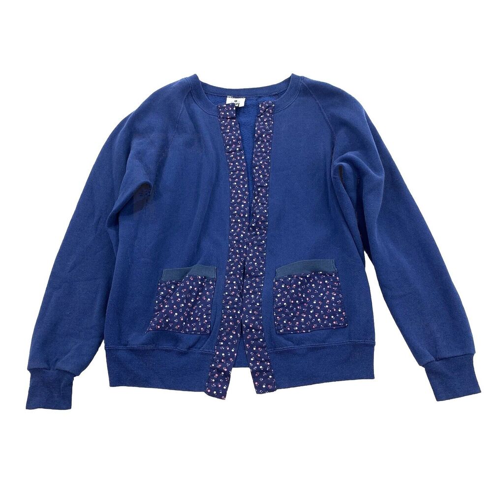 Vintage Lee Open Front Sweatshirt Cardigan Size Large Womens Dark Blue Floral L
